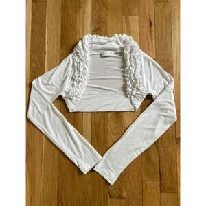 Elsy Girl White Stretch Ruffle Cropped Long sleeve Shrunken Shrug (Size 40/US 7)
